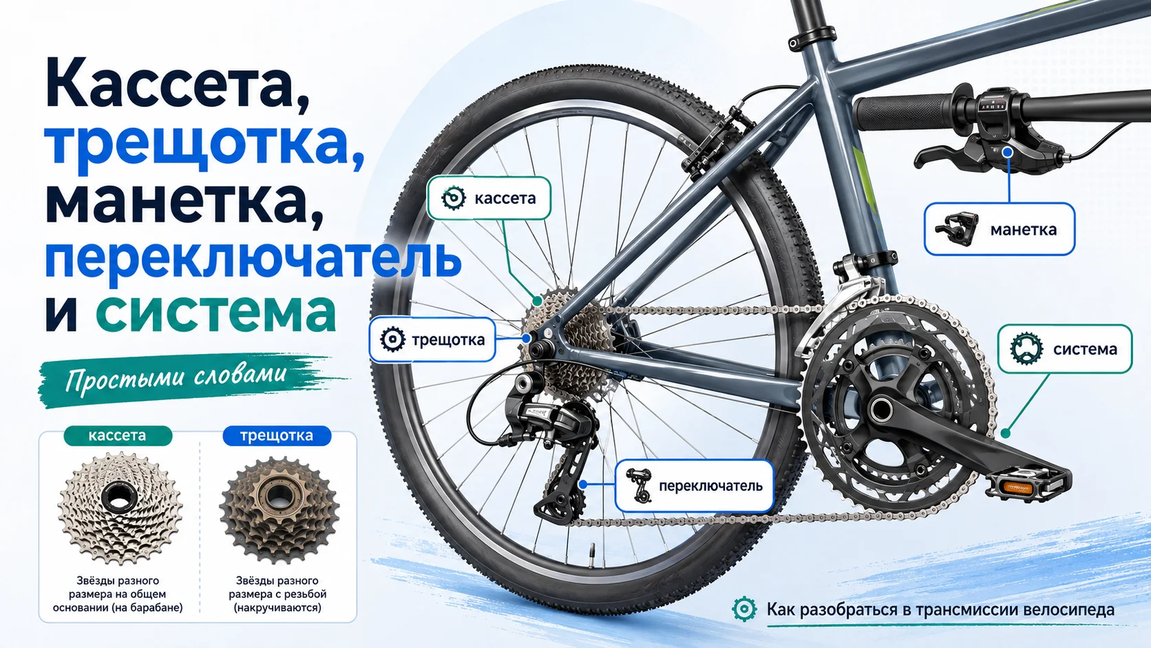 Что такое кассета, трещотка, манетка, переключатель и система простыми словам