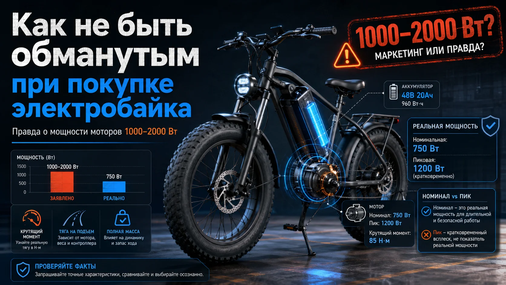 Как не быть обманутым при покупке электровелосипеда: правда о мощности моторов 1000–2000 Вт